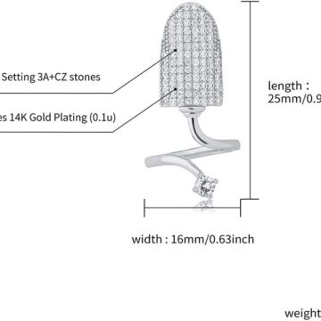 Alternative view of 14K 6 Times Gold Platinum Plated Full Bling Iced Out CZ Finger Nail Ring for Women Finger Rings for Women Unique Fingernail Protective Nail Cap Cover Ring
