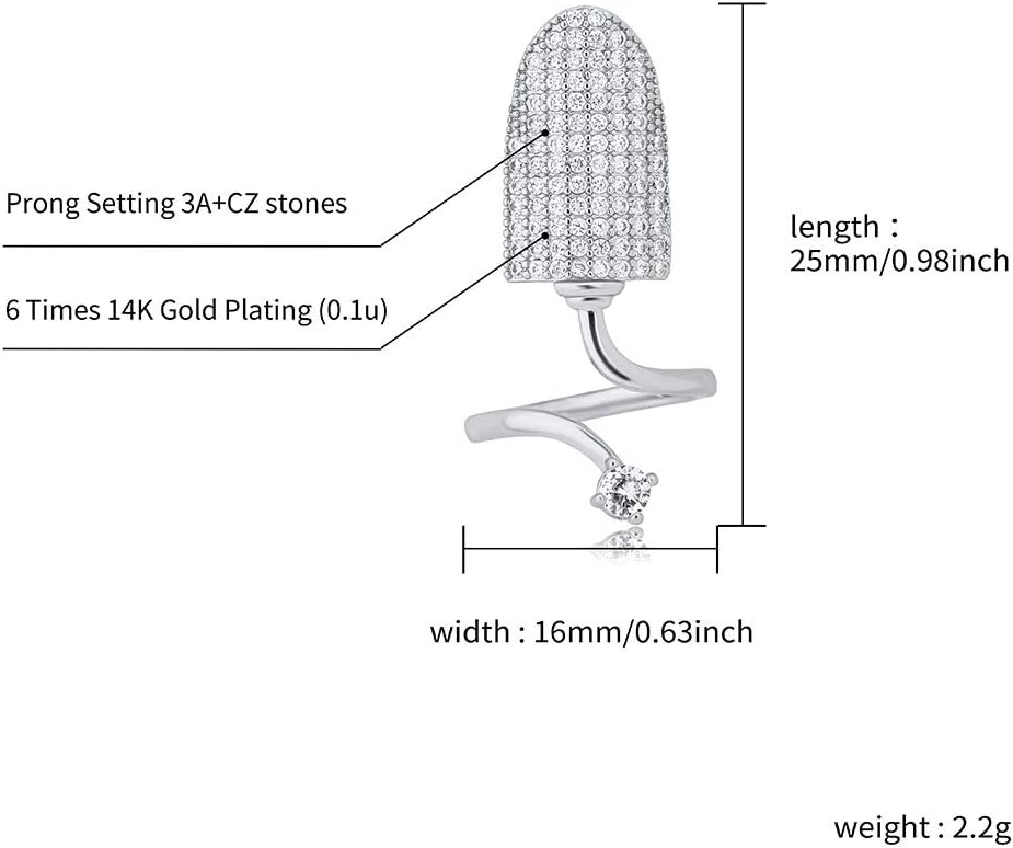 14K 6 Times Gold Platinum Plated Full Bling Iced Out CZ Finger Nail Ring for Women Finger Rings for Women Unique Fingernail Protective Nail Cap Cover Ring - Image 2