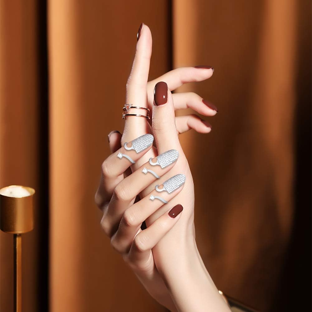14K 6 Times Gold Platinum Plated Full Bling Iced Out CZ Finger Nail Ring for Women Finger Rings for Women Unique Fingernail Protective Nail Cap Cover Ring - Image 5