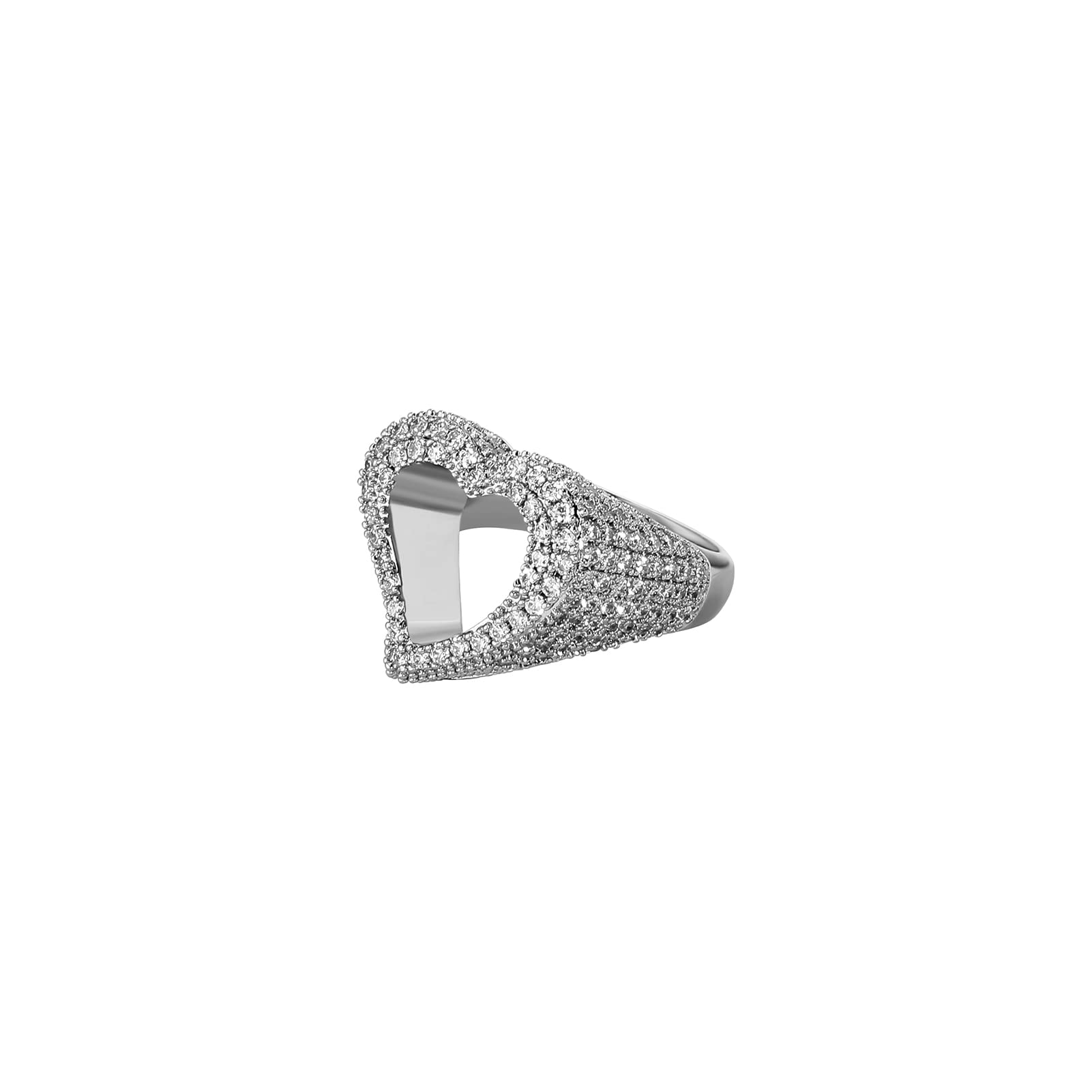 Hollow Heart Ring 14K Gold Plated Iced Out Lab Simulated Diamond Cubic Zirconia Eternity Wedding Band Ring for Men Women - Image 8