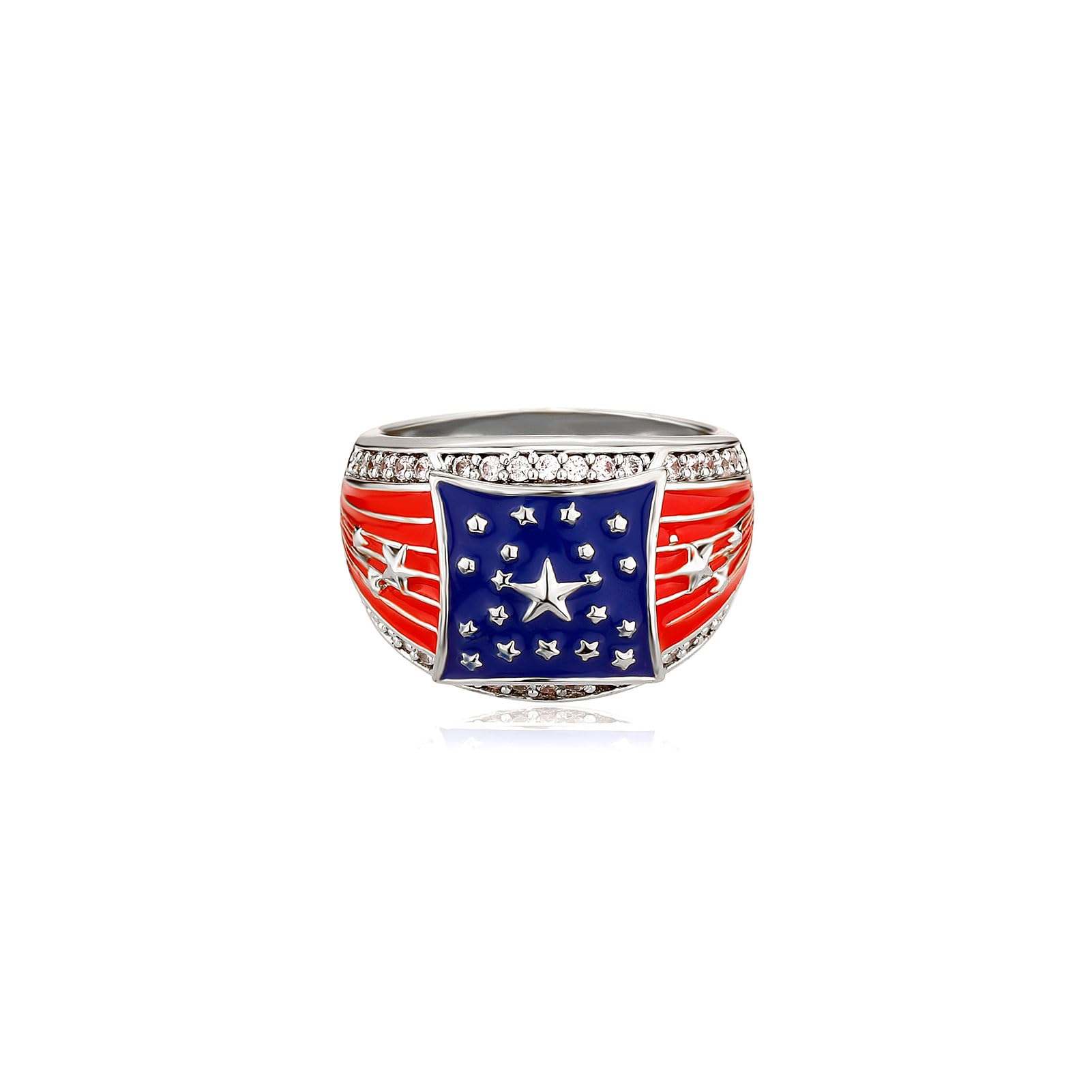 American Flag Rings for Men 14K Gold-Plated - Patriotic Chunky Ring with 5A Cubic Zirconia Border & Oil Painting Craft, Mens Fashion Jewelry 7-11 - Image 8