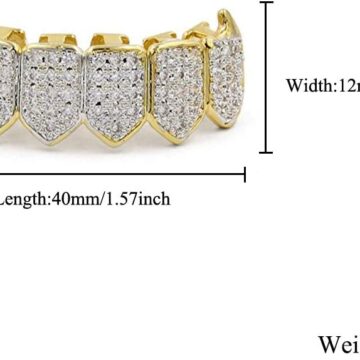Alternative view of 18K Gold Plated Iced Out CZ Grillz Fang Top Bottom Mouth Teeth Grills Set for Men Women
