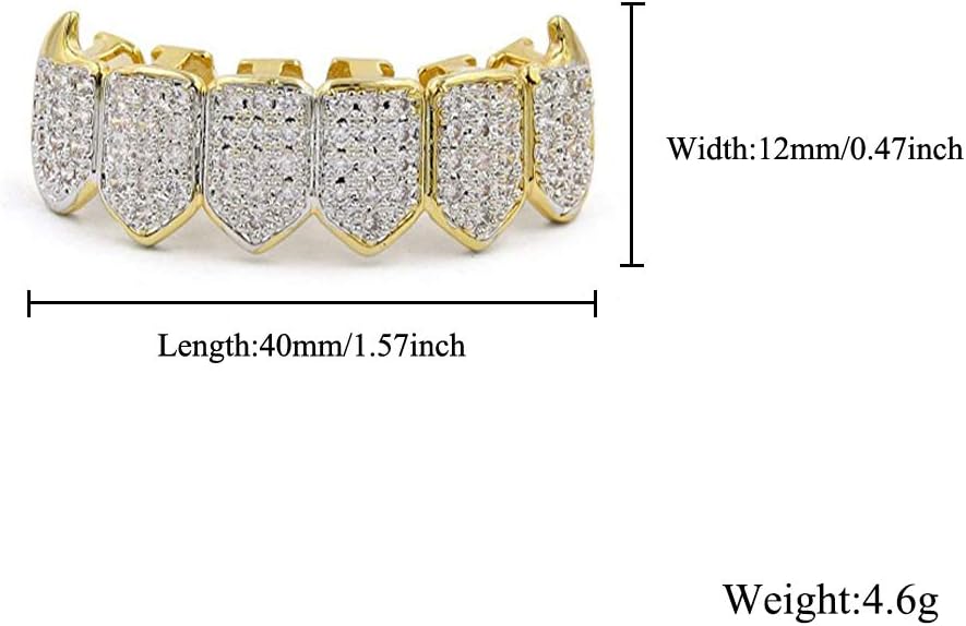 18K Gold Plated Iced Out CZ Grillz Fang Top Bottom Mouth Teeth Grills Set for Men Women - Image 2