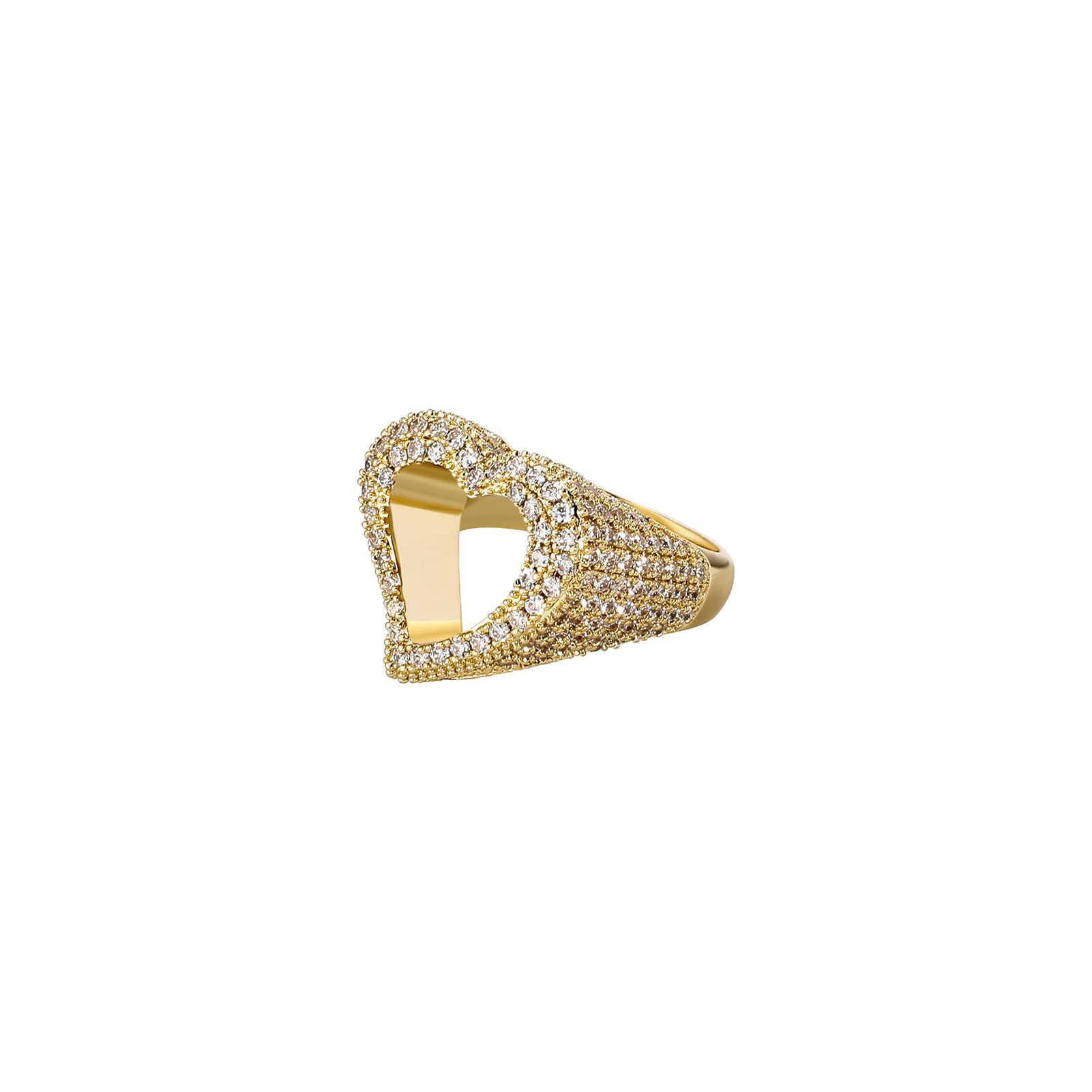 Hollow Heart Ring 14K Gold Plated Iced Out Lab Simulated Diamond Cubic Zirconia Eternity Wedding Band Ring for Men Women - Image 7