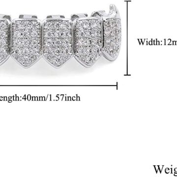 Alternative view of 18K Gold Plated Iced out CZ Fang Top Bottom Mouth Teeth Grills Set (SILVER BOTTOM)