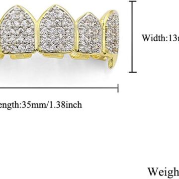Alternative view of 18K Gold Plated Iced Out CZ Grillz Fang Top Bottom Mouth Teeth Grills Set for Men Women
