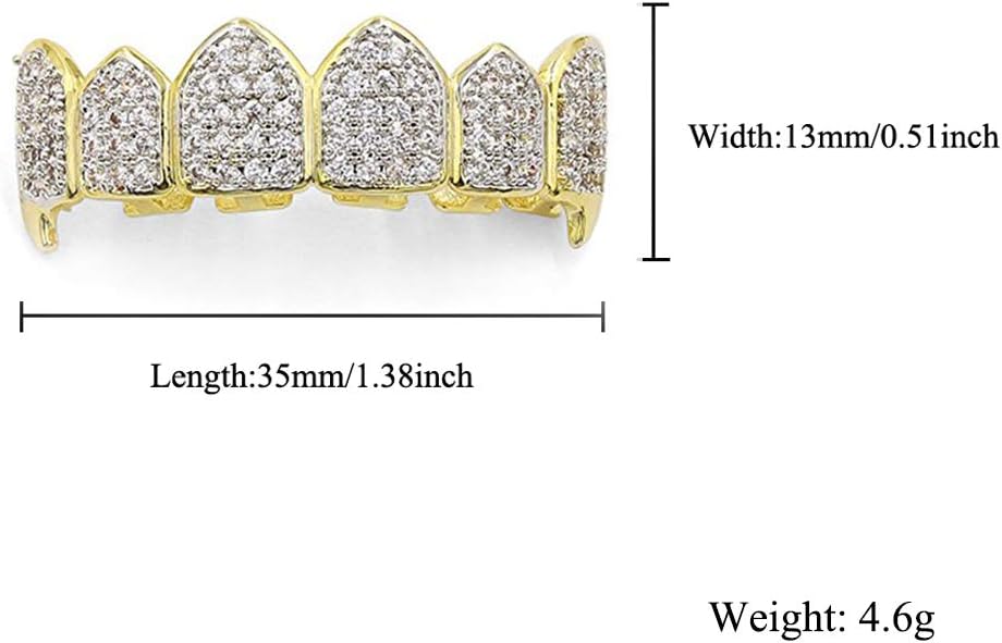 18K Gold Plated Iced Out CZ Grillz Fang Top Bottom Mouth Teeth Grills Set for Men Women - Image 2