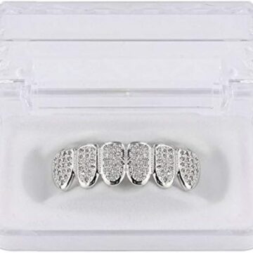 Alternative view of Grillz Grills for Your Teeth Simulated Diamond Teeth Grillz with Extra Molding Bars Included 18K Gold Plated All Iced Out Cubic Zirconia Golden Teeth for Men Women