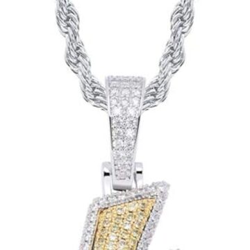 Hip Hop Lightning Bolt Design Pendant 18k Gold Plated Iced Out Cubic Zirconia Pendant Necklace with Micropave Simulated Diamond for Men Women