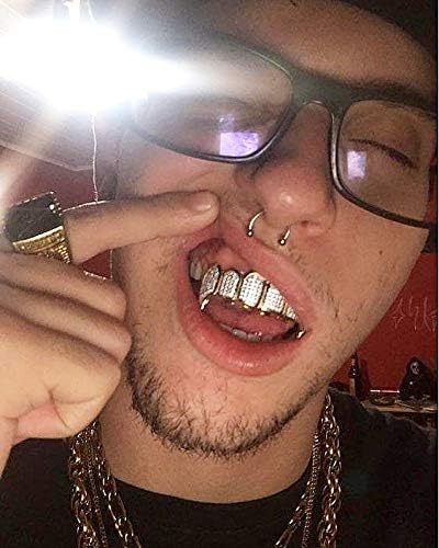 Grillz Grills for Your Teeth Simulated Diamond Teeth Grillz with Extra Molding Bars Included 18K Gold Plated All Iced Out Cubic Zirconia Golden Teeth for Men Women(Golden Vampire Teeth Set) - Image 3