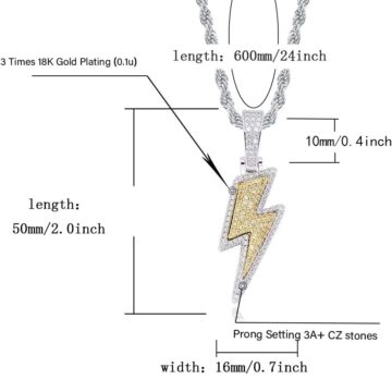 Alternative view of Hip Hop Lightning Bolt Design Pendant 18k Gold Plated Iced Out Cubic Zirconia Pendant Necklace with Micropave Simulated Diamond for Men Women