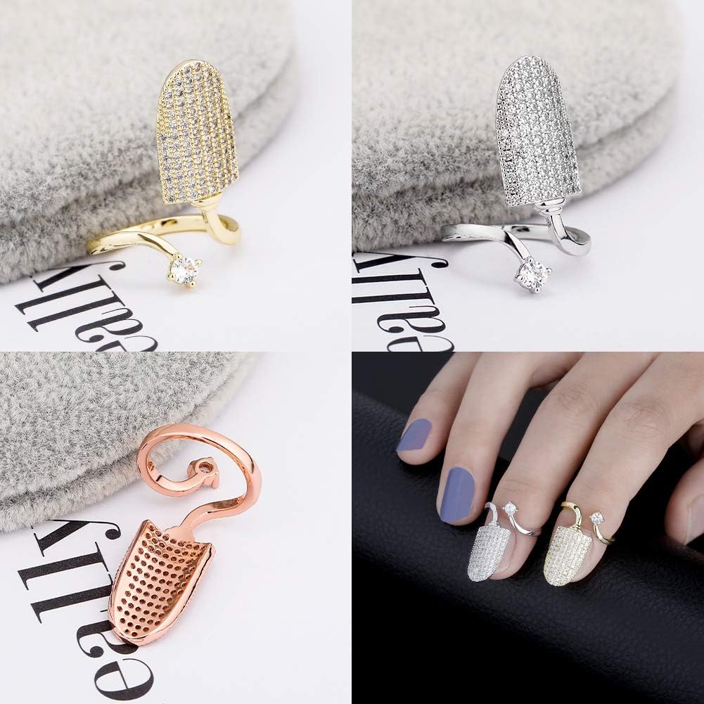 14K 6 Times Gold Platinum Plated Full Bling Iced Out CZ Finger Nail Ring for Women Finger Rings for Women Unique Fingernail Protective Nail Cap Cover Ring - Image 4