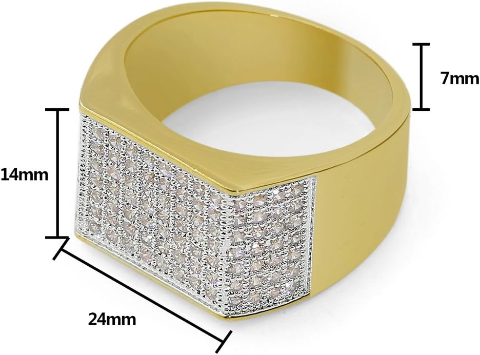 18k Gold Plated Hip Hop Iced Out Square Bling Ring Cubic Zirconia Statement Wedding Band Ring for Women Men - Image 4