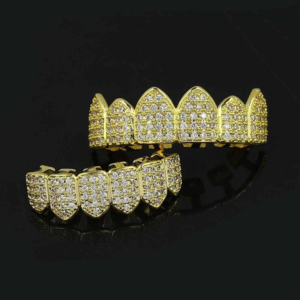 Grillz Diamond Grills for Your Teeth for Men Women 18K Gold Plated Iced Out Macro Pave Cubic Zirconia Mouth Grill with Extra Molding Bars Included - Image 6