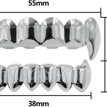 Alternative view of Vampire Teeth Fang Grillz 18K Gold Silver Plated Hip Hop Fangs Top Bottom Teeth Grills for Your Teeth Set for Men and Women