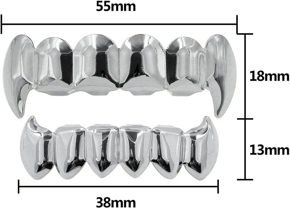 Vampire Teeth Fang Grillz 18K Gold Silver Plated Hip Hop Fangs Top Bottom Teeth Grills for Your Teeth Set for Men and Women - Image 2