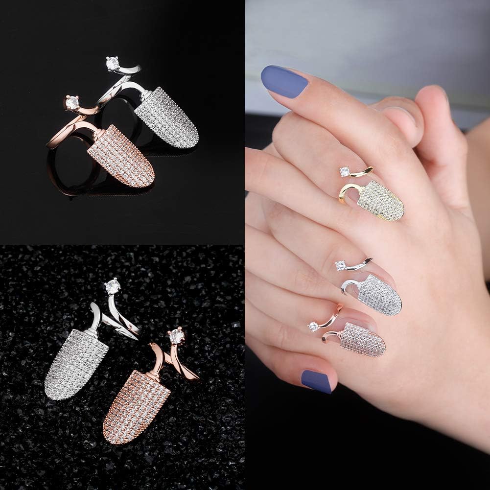 14K 6 Times Gold Platinum Plated Full Bling Iced Out CZ Finger Nail Ring for Women Finger Rings for Women Unique Fingernail Protective Nail Cap Cover Ring - Image 3