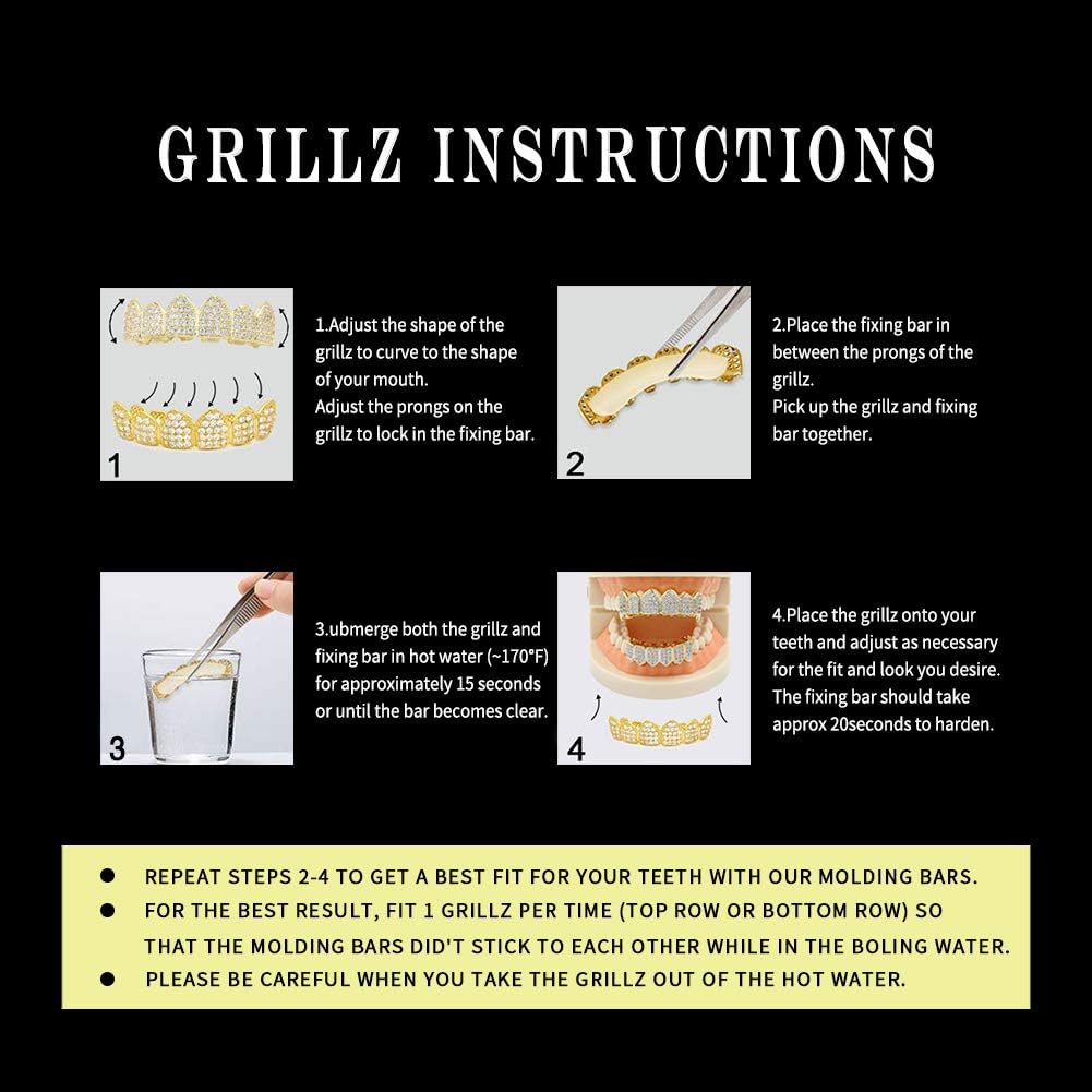 Grillz for Men ?C Poker Design??Grills for Your Teeth??14K Gold Plated Iced Out??Fake Teeth Grillz for Women Gothic Costume Jewelry Accessories - Image 6