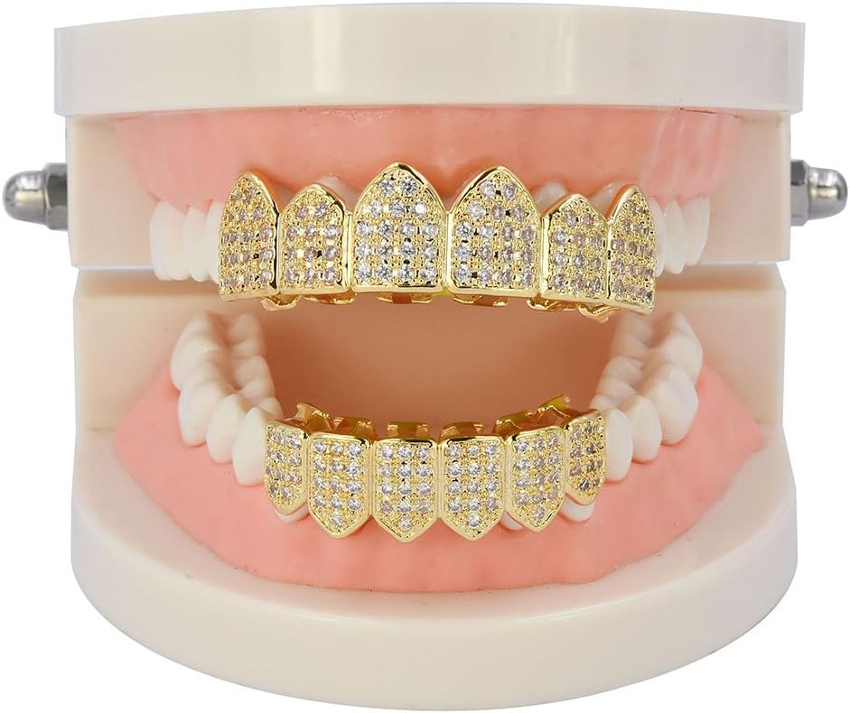 Grillz Diamond Grills for Your Teeth for Men Women 18K Gold Plated Iced Out Macro Pave Cubic Zirconia Mouth Grill with Extra Molding Bars Included - Image 3