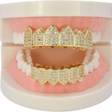 Alternative view of Grillz Diamond Grills for Your Teeth for Men Women 18K Gold Plated Iced Out Macro Pave Cubic Zirconia Mouth Grill with Extra Molding Bars Included