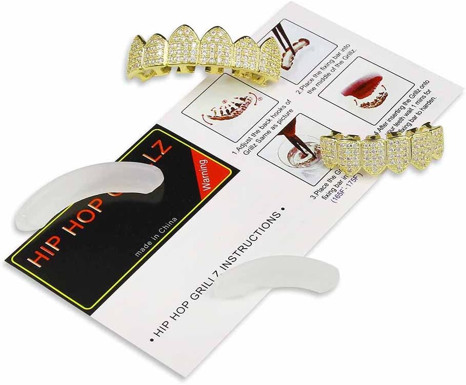 Grillz Diamond Grills for Your Teeth for Men Women 18K Gold Plated Iced Out Macro Pave Cubic Zirconia Mouth Grill with Extra Molding Bars Included - Image 4