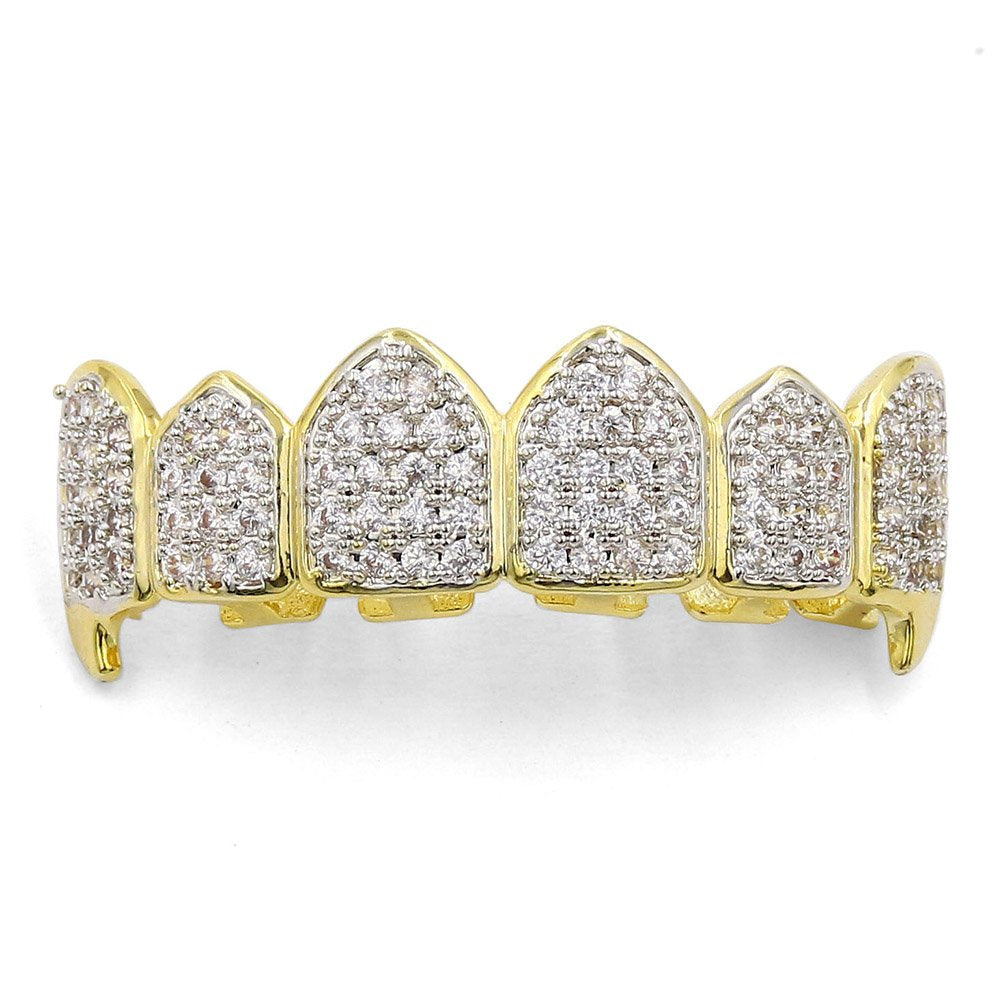 18K Gold Plated Iced Out CZ Grillz Fang Top Bottom Mouth Teeth Grills Set for Men Women - Image 8