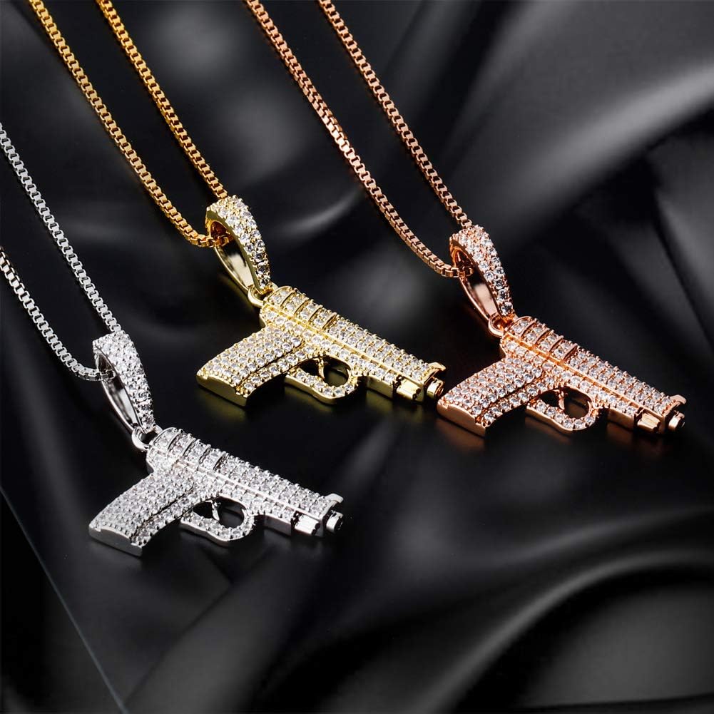 925 Sterling Silver Dainty Rifle Hand Gun Desert Eagle Pendant 14K Gold Plated Fully Iced Out Cubic Zirconia Necklace Gift for Men Women - Image 4