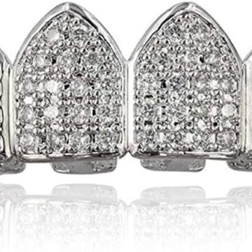 Grillz Diamond Grills for Your Teeth for Men Women 18K Gold Plated Iced Out Macro Pave Cubic Zirconia Mouth Grill with Extra Molding Bars Included