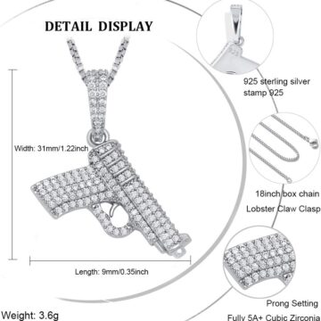 Alternative view of 925 Sterling Silver Dainty Rifle Hand Gun Desert Eagle Pendant 14K Gold Plated Fully Iced Out Cubic Zirconia Necklace Gift for Men Women