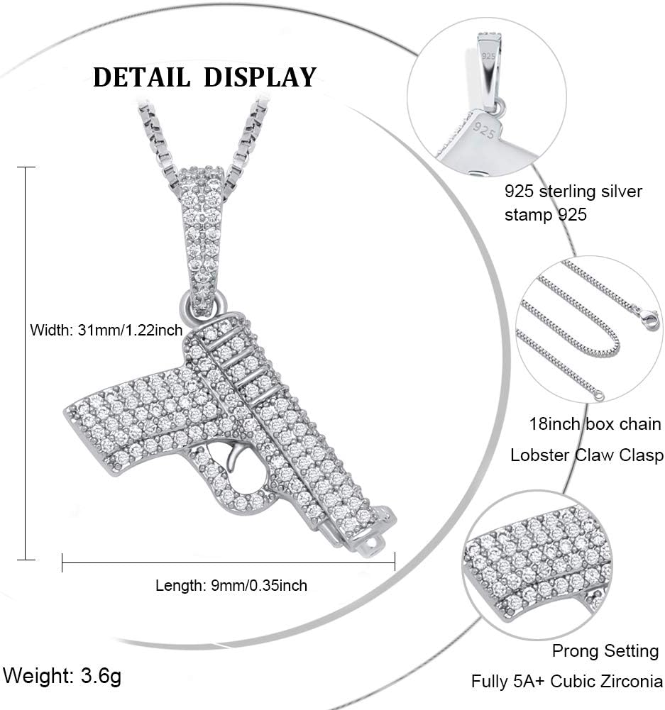 925 Sterling Silver Dainty Rifle Hand Gun Desert Eagle Pendant 14K Gold Plated Fully Iced Out Cubic Zirconia Necklace Gift for Men Women - Image 2