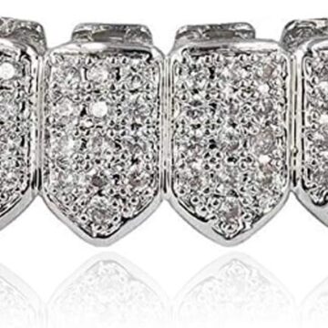 Grillz Diamond Grills for Your Teeth for Men Women 18K Gold Plated Iced Out Macro Pave Cubic Zirconia Mouth Grill with Extra Molding Bars Included