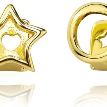 2pcs Star Grillz for Women ?C Hollow Gold Tooth Caps??Silver Grills for Your Teeth??14K Gold plated Jewelry for Cosplay Fashion Extra Molding Bar
