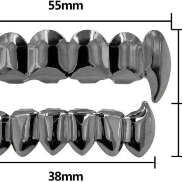Alternative view of Vampire Teeth Fang Grillz 18K Gold Silver Plated Hip Hop Fangs Top Bottom Teeth Grills for Your Teeth Set for Men and Women