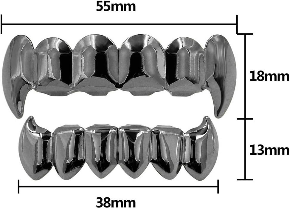 Vampire Teeth Fang Grillz 18K Gold Silver Plated Hip Hop Fangs Top Bottom Teeth Grills for Your Teeth Set for Men and Women - Image 2