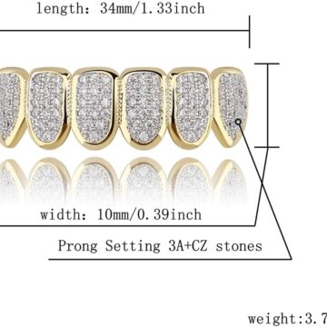 Alternative view of Grillz Grills for Your Teeth Simulated Diamond Teeth Grillz with Extra Molding Bars Included 18K Gold Plated All Iced Out Cubic Zirconia Golden Teeth for Men Women