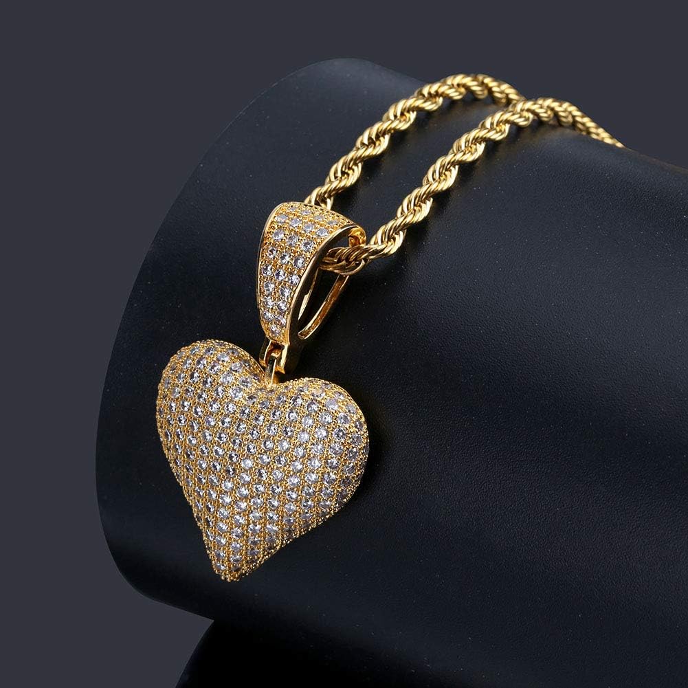 Heart Chain 14K Gold Plared Iced Out Cubic Zirconia Heart Pendant Necklace Chain for Men Women - Image 4