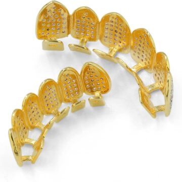 Alternative view of 18k Gold Plated All Iced Out Pink Cubic Zirconia Gold Grillz Set for Women with Extra Molding Bars(pink set)