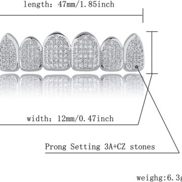 Alternative view of Grillz Grills for Your Teeth Simulated Diamond Teeth Grillz with Extra Molding Bars Included 18K Gold Plated All Iced Out Cubic Zirconia Golden Teeth for Men Women