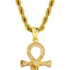 Ankh Cross Necklace for Men 14K Gold Plated - Snake Coiled Egyptian Symbol Cross Pendant with 5A Cubic Zirconia, 24" Rope Chain Men??s Jewelry