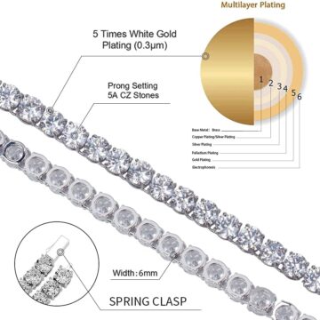 Alternative view of 6MM Tennis Chain Necklace 18k Gold Plated 1 Row Lab Simulated Diamond Iced Out Cubic Zirconia Chain Men's Hip hop Tennis Choker Necklace Chain for Men Women
