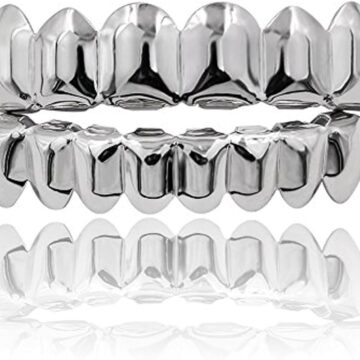 Grillz Teeth Men - Grills for Your Teeth 8 Top & Bottom Set, 18K Gold-Plated Brass Dental Grills with Molding Bars, Unisex Hip-Hop Rapper Costume Accessory