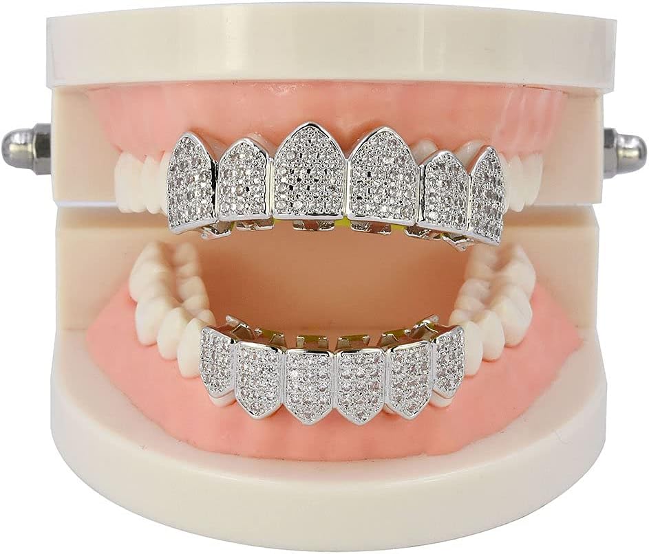 Grillz Diamond Grills for Your Teeth for Men Women 18K Gold Plated Iced Out Macro Pave Cubic Zirconia Mouth Grill with Extra Molding Bars Included - Image 5