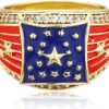 American Flag Rings for Men 14K Gold-Plated - Patriotic Chunky Ring with 5A Cubic Zirconia Border & Oil Painting Craft, Mens Fashion Jewelry 7-11
