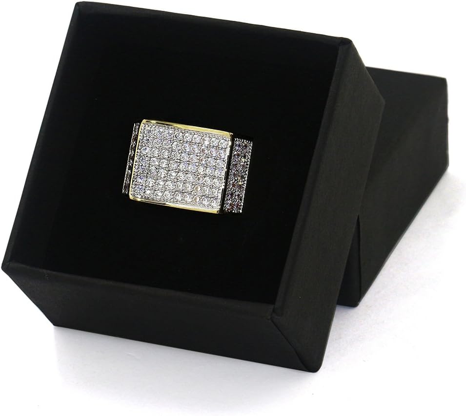 18k Gold Plated Hip Hop Iced Out Square Bling Ring Cubic Zirconia Statement Wedding Band Ring for Women Men - Image 6