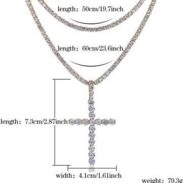 Alternative view of Cross Chain for Men Gold Cross Necklace 14K Gold Plated Large Nail Cross Chain Iced out CZ Pendant Hip Hop Jewelry for Women with Stainless Rope Chain