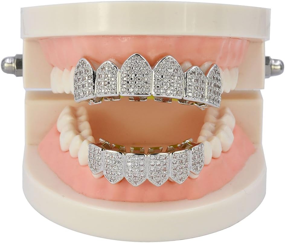 Grillz Diamond Grills for Your Teeth for Men Women 18K Gold Plated Iced Out Macro Pave Cubic Zirconia Mouth Grill with Extra Molding Bars Included - Image 3