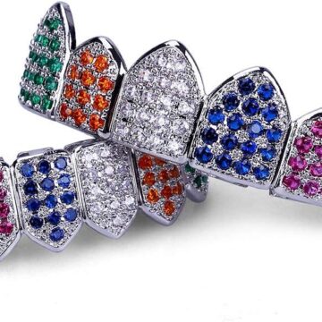 Alternative view of Silver Rainbow Diamond Grills for Your Teeth for Men Women 18K Gold Plated Iced Out Macro Pave Cubic Zirconia Mouth Grillz with Extra Molding Bars Included (Rainbow-S set)