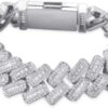 20MM 6 Times 14k Gold Plated Cuban Link Bracelet Iced Out Bling Round Carre Baguette Cut CZ with Prong Setting Simulated Diamond Bracelet Hip Hop Jewelry for Men
