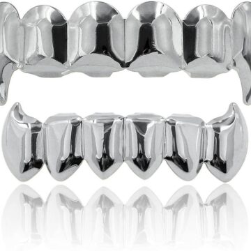 Vampire Teeth Fang Grillz 18K Gold Silver Plated Hip Hop Fangs Top Bottom Teeth Grills for Your Teeth Set for Men and Women