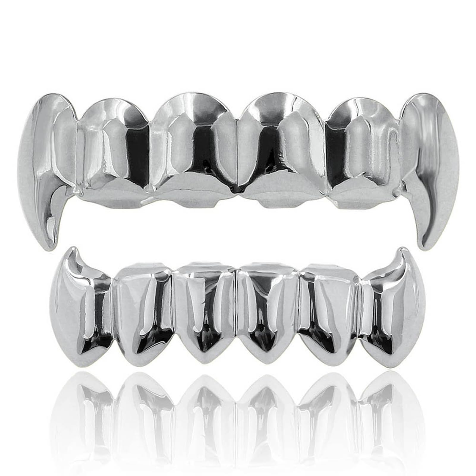 Vampire Teeth Fang Grillz 18K Gold Silver Plated Hip Hop Fangs Top Bottom Teeth Grills for Your Teeth Set for Men and Women - Image 9